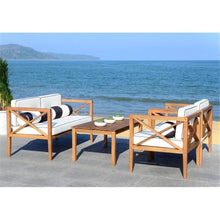 Safavieh PAT7031A Collection Nunzio Teak and White and Navy 4 Pc Accent Pillows Outdoor Set