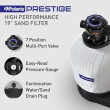 Polaris Prestige Above Ground Pool Filter System | 19" Sand Filter with Forza 0.75 THP Premium Pool Pump | Includes Large Strainer Basket, Top Mount 7-Mode Valve, and All Hoses with Adapters