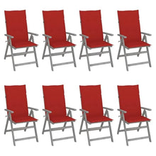 Heofavd 8-Pack Folding Acacia Wood Patio Reclining Chairs w 5-Pos Backrest & Red Cushions 27.6 x 22 x 43.3 in Outdoor Dining Seating for Garden Balcony Deck