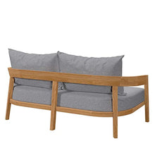 Modway Brisbane Modern Teak Wood Fabric Patio Loveseat Natural Gray