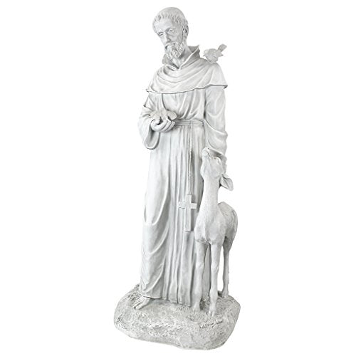 Design Toscano Francis of Assisi, Patron of Animals Religious Garden Decor Statue, 37 inches Tall, Cast Stone Resin, Antique Stone Finish