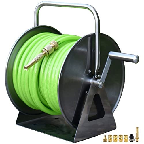 Garden hose reels Hose Reels,Washer Reel, Hose Reel Cart Water Hose Reel Cart Stainless Steel Durable Hose Cart, Wall-Mounted Pipe Storage Rack, Garden Watering Tool, Easy to Install(Hose Cart+30m Pip