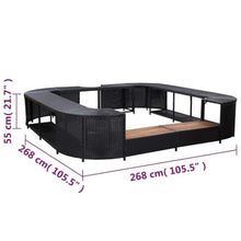 Square Spa Surround Black 105.5x105.5x21.7 Inch Poly Rattan Enclosure
