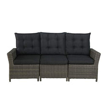 Asti All-Weather Wicker Three-Seat Reclining Sofa with Dark Gray Cushions - Outdoor Patio Furniture, 75 in. W x 30 in. x 37 in. H, Gray Resin Wicker, Aluminum Frame, Weather-Resistant