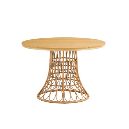 LICOME Bamboo Patio Table, Outdoor Table and Chairs, Ideal Patio Dining Ratten Round Table 110CM Plastic Wood Top