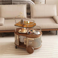 DINBOZ26X Living Room Table Simple Household Corner Several, Living Room Glass Creative Side Several, Small Apartment Movable Trolley Dining Car Outdoor Side Table(Beige)