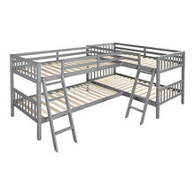 BOVZA L-Shaped Quad Bunk Bed Twin Size with Ladders & Guardrails Grey