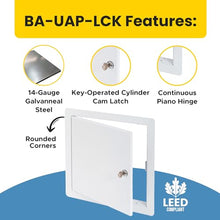 Best 24" x 24" Universal Lockable Metal Access Panel with Flange, 16-Gauge Cold Rolled Steel Access Door for Wall/Ceiling, Cylinder Cam Latch, LEED Compliant Drywall Panel, BA-UAP-LCK-FBA