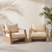 Christopher Knight Home Wynn Modern Patio Accent Chairs Set of 2, Acacia Wood Club Chairs with Thick Removable Cushion, Arm Chairs for Poolside Backyard Deck, Lounge Chair Outdoor, Cream+Light Teak