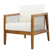 JIVOIT 4-Piece Outdoor Chat Set with Two Club Chairs, Loveseat and Coffee Table, Acacia Wood Frame Outdoor Sofa Set with Rope Detail, Water-Repellent Cushions for Patio/Backyard/Deck (Beige,Teak,6)