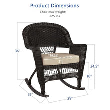 Jeco Rocker Wicker Chair with Tan Cushion, Set of 2, Espresso