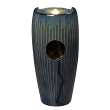 Blue Ceramic Pillar Fountain, Decorative Water Fountain with LED Lights and Quiet Pump, Indoor Outdoor Water Feature for Patio, Garden, Deck, Balcony, Office and Home Décor
