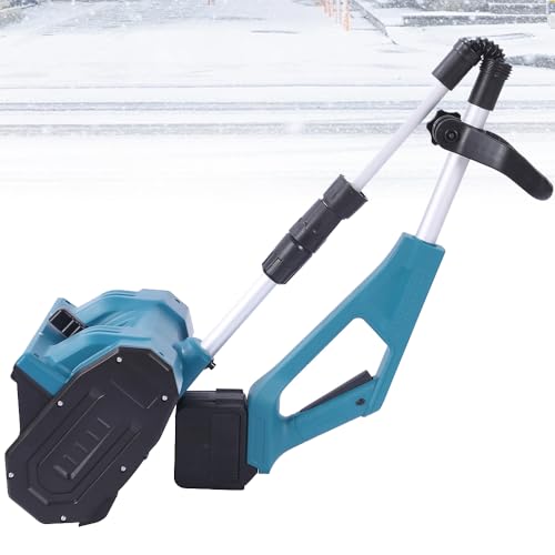 Electric Snow Shovel with 2 Li-ion Battery, 1000W Cordless Manual Push Snow Sweeper with Adjustable Direction and Telescopic Pole, Foldable Snow Blower for School Roads, Driveway Clearing, Patio