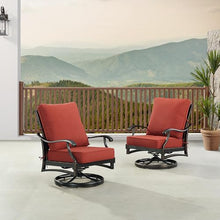Oakland Living Pair of Black Aluminum Patio Deep Seating Swivel Rocker Club Chairs with Red Cushions