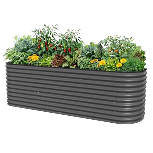 32" Extra Tall Raised Garden Bed Kits, 4 x 8 x 2.7ft Raised Planter Box Outdoor, 2.5 x 9.5 x 2.7ft Deep Root 10 in 1 Modular Metal Raised Beds for Gardening Vegetables Flowers Fruits - Modern Gray
