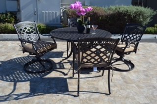 Saint Augustine Outdoor Patio 5 pcs Round Dining Set Dark Bronze Cast Aluminum Premium Fabric Cushions (Set with 4 Swivel Rocker Chairs and Table 42")