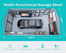 20 x 13 FT Outdoor Storage Shed, Large Metal Garden Shed with 2 Lockable Doors, Tool Sheds Outdoor Storage with 4 Air Vents, Garage Sheds Waterproof for Car, Truck, Bike, Garbage Can, Tool, Dark Gray