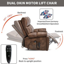 Power Lift Recliner Chair Dual Motor Remote Control Infinite Position Lay Flat Massage Heat Assisted Standing Plush Pillow Arms Side Pockets Cup Holders Relaxation Seat (Brown,Faux Leather)