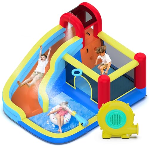 Mighty Hand Inflatable Jumper Bounce House with Water Slide and 480W Blower Red/Blue