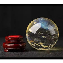 FOTCFATEV Crystal Sphere, Yellow Ball Melting with Wooden Stand Citrine Gemstone Divination Sculpture Figurine for Wealth Feng Shui,19cm/7.5in