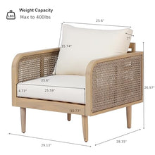 Christopher Knight Home Andy Patio Acacia Wood Club Chairs Set of 2, Comfy Lounge Chair Outdoor with Rattan-Woven Armrests, Patio Armchairs with Cushions for Backyard, Light Teak+Light Brown+Cream