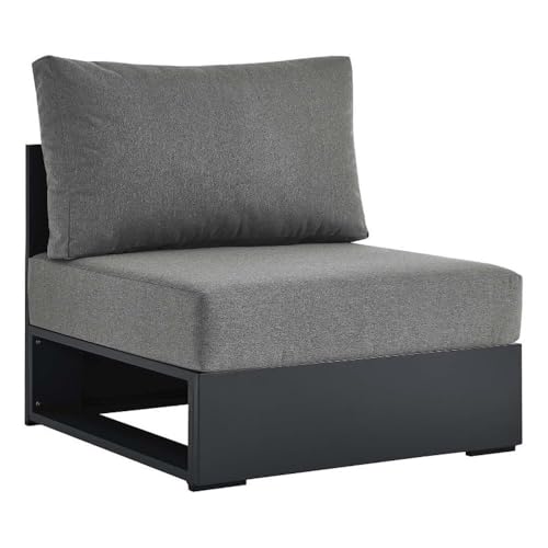 Modway Tahoe Aluminum Armless Patio Gray Charcoal Modular Weather-Resistant Cushions-Perfect as Club Outdoor Lounge Chair