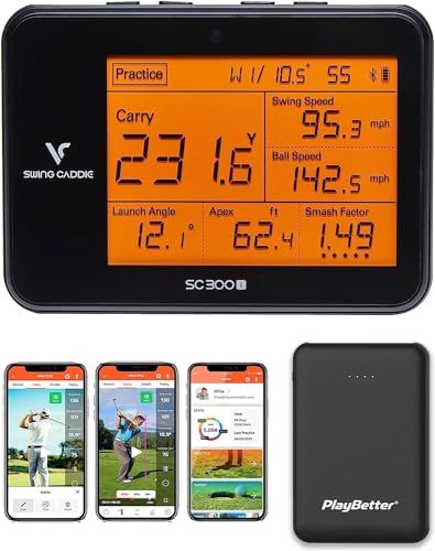 PlayBetter Swing Caddie SC300i Portable Golf Launch Monitor + Portable Charger