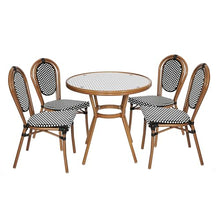 EMMA + OLIVER Colmar Indoor/Outdoor Bistro Set Black & White Rattan/Natural Frame