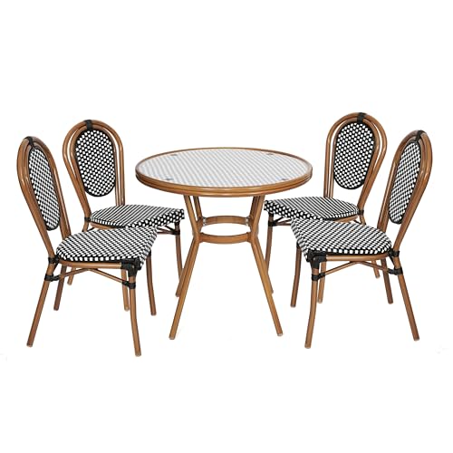EMMA + OLIVER Colmar Indoor/Outdoor Bistro Set Black & White Rattan/Natural Frame