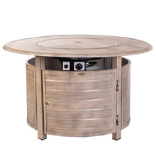 Thatcher Woodgrain Aluminum Convertible Gas Fire Pit Table 55,000 BTU Outdoor Portable with Fire Bowl Lid, Nylon Weather Cover & Clear Fire Glass - Driftwood Finish - Round - 42"