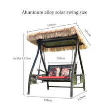 2/3-Seat Deluxe Outdoor Patio Porch Swing with Footrest, Solar LED Light and Cushions,Adjustable Canopy,Aluminum Alloy,Outdoor Hammock Swinging Chairs, for Garden(Small)