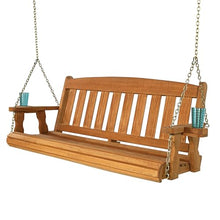 Amish Casual Heavy Duty 800 Lb Mission Treated Porch Swing with Hanging Chains and Cupholders (5 Foot, Cedar Stain)