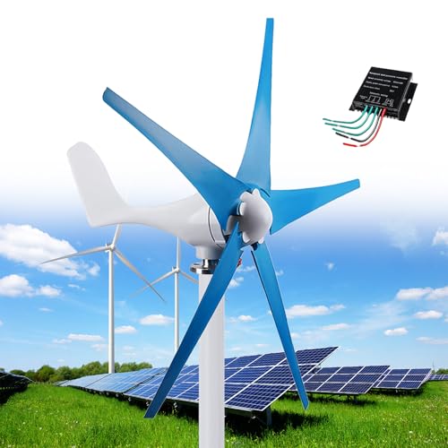 Wind Turbines, 5 Blade Professional Wind Turbines Small Windmill Generator 12000W Industrial, Solar and Wind Power Parts and Accessories, 3 Phase AC Permanent Magnet Generator,Blue-12V