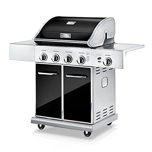 NutriChef Heavy-Duty 5-Burner Propane Gas Grill - Stainless Steel, 52,000 BTU, 4 Main Burners + Side, Electronic Ignition, Built-in Thermometer - NCGRIL2.5