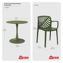 Costaelm Sunshine 5-Piece Outdoor Indoor Metal Patio Dining Table Set with Stackable Patio Arm Chairs, Olive Green