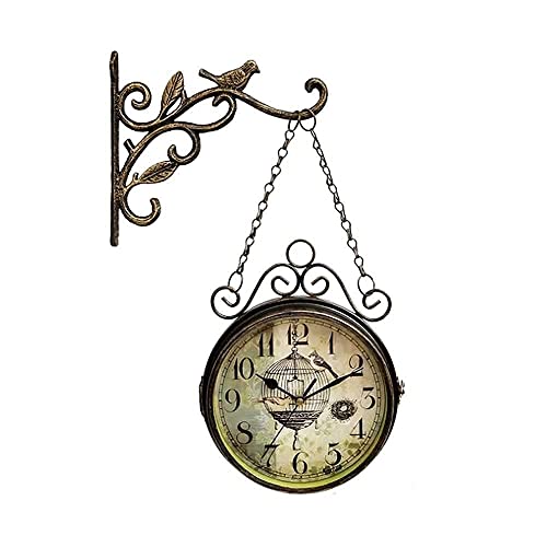 saditesdk Wall Clock, Outdoor Clock Garden Clocks, Double Sided Outdoor Wall Clock Retro Outdoor Clocks Battery Operated Silent,Indoor Hanging Decor Clock Wall Mounted Clock，