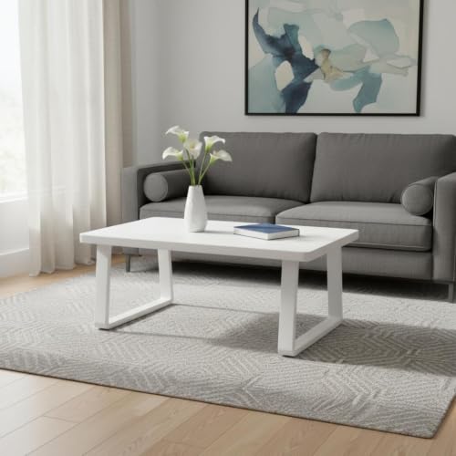 HomeRoots 668148 43 in. White Aluminum Outdoor Coffee Table