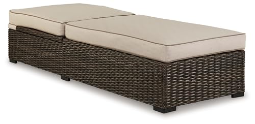 Signature Design by Ashley Coastline Bay Casual Outdoor Armless Chaise Lounge with Cushion Beige & Dark Brown
