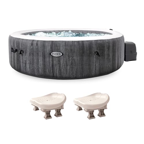 Intex 28441EP PureSpa Plus 85" x 28" Portable Inflatable Hot Tub Bubble Jet Spa with Non-Slip Adjusting Hot Tub Seat Spa Accessory (2 Pack)