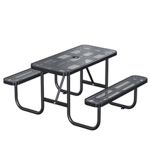 esheno 4FT Rectangular Outdoor Picnic Table with Attached Benches, Heavy-Duty Expanded Metal Mesh Patio Table, Commercial-Grade Outdoor Seating for Park, Backyard, Deck, Lawn, Black