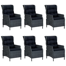 Heofavd 7-Piece Outdoor Dining Set 78.7 x 39.4 in Dark Grey PE Rattan Rectangular Table with Reclining Chairs All-Weather Patio Furniture Set for Garden Balcony Backyard