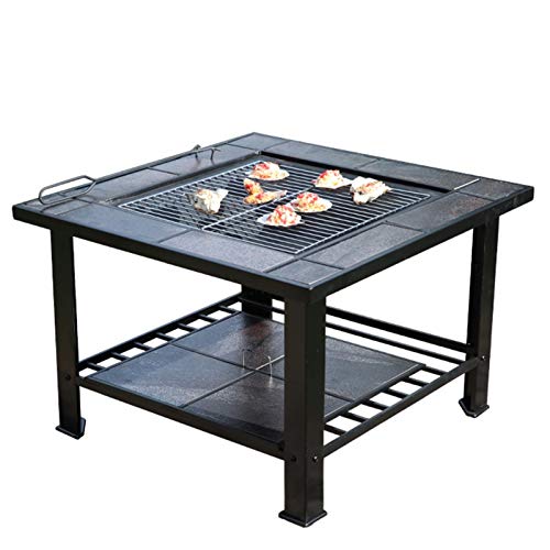Outdoor Fire Pit 79cm/29.9" Wrought Iron Bonfire and Wood Brazier, Outdoor Garden Backyard Fireplace Barbecue Stove Square Table Set (Color : Kit-2) (Kit 3)