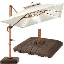 Best Choice Products 10ft Square Cantilever Patio Umbrella w/Base Included, Woodgrain Pattern Pole & Solar LED Lights, 360-Rotation, Offset Hanging Outdoor Shade - Ivory