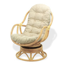 Wickerix Set of 2 Bali Lounge Swivel Rocking Chairs with Cream Cushion and Pelangi Round Coffee Table Natural Rattan Wicker Handmade, Natural Color