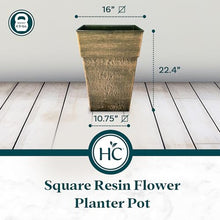 The HC Companies Avino 16 Inch Square Plastic Accent Outdoor Flower Planter Pot for Garden, Patio, Porch, Deck, or Balcony, Celtic Bronze (12 Pack)