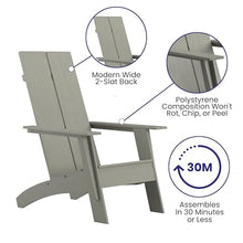 Merrick Lane Piedmont 2 Slat Poly Resin Adirondack Chair - Gray - Modern Design - Indoor/Outdoor - Set of 4