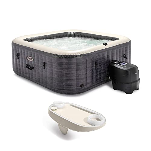 Intex PureSpa Plus Greystone Inflatable Square Outdoor Hot Tub Spa White