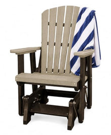 DutchCrafters Slat Fan Back Poly Adirondack Glider Outdoor Patio Chair (Tudor Brown & Weatherwood)