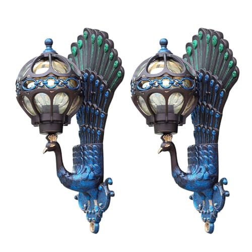 Porch & Patio Lights Creative Peacock Watertight Outdoor Wall Lights European Wall Mount Porch Lamp Fixture Antique Outside Wall Sconces Exterior Wall Mount Lanterns for Patio Garden(Two fixtures)