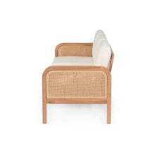 Christopher Knight Home Jidah Acacia Wood Outdoor 3 Seater Sofa with PE Wicker Armrest, Solid Wood Patio Sofa with Removable Cushion, Comfy Lounge Sofa for Patio Furniture Set, Light Teak+Beige